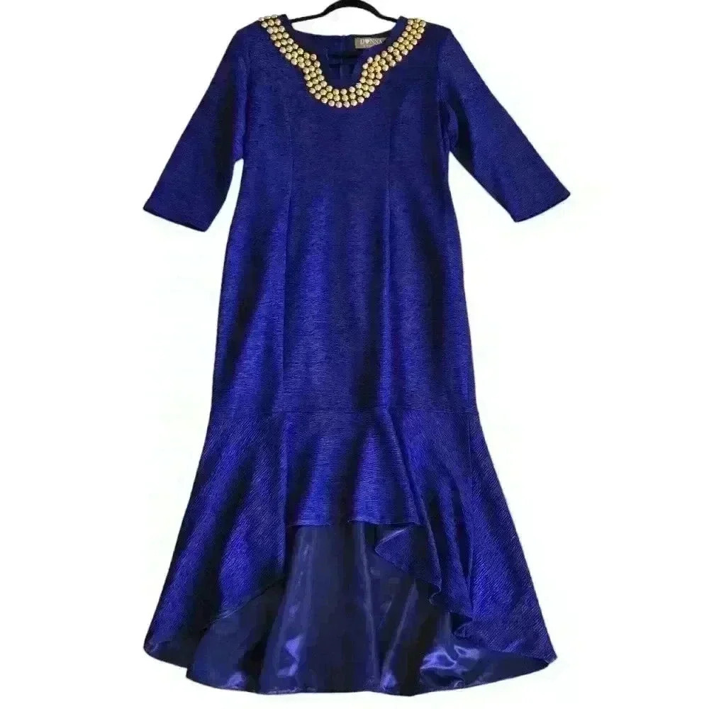 Donna Vinci Women Crinkle High Low Formal Long Dress Violet Size Large